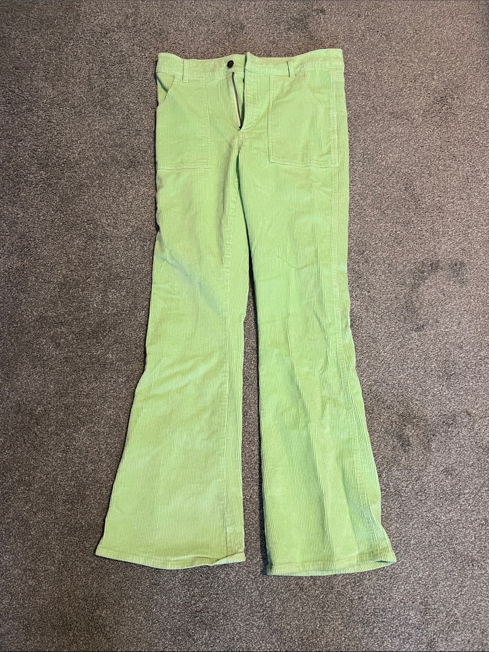 Men's Light Green Corduroy Flared Pants